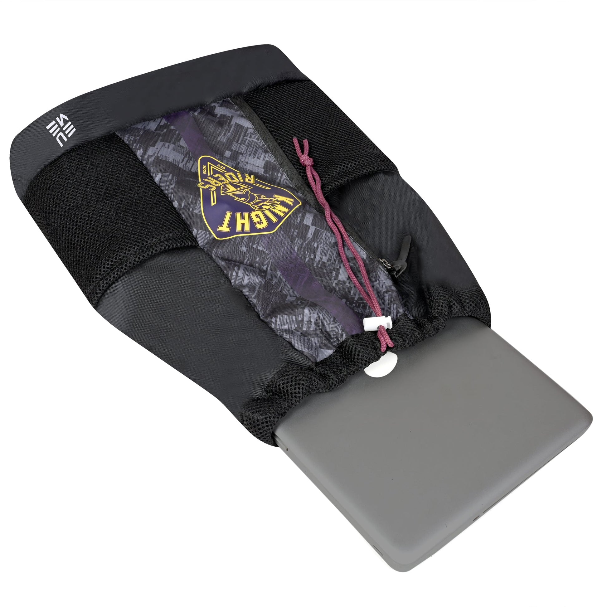 EUME Kolkata Knight Riders 19L Drawstring Backpack with laptop compartment.