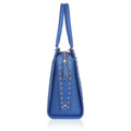 Daffodil Satchel Laptop Handbag in vibrant blue with studded design.