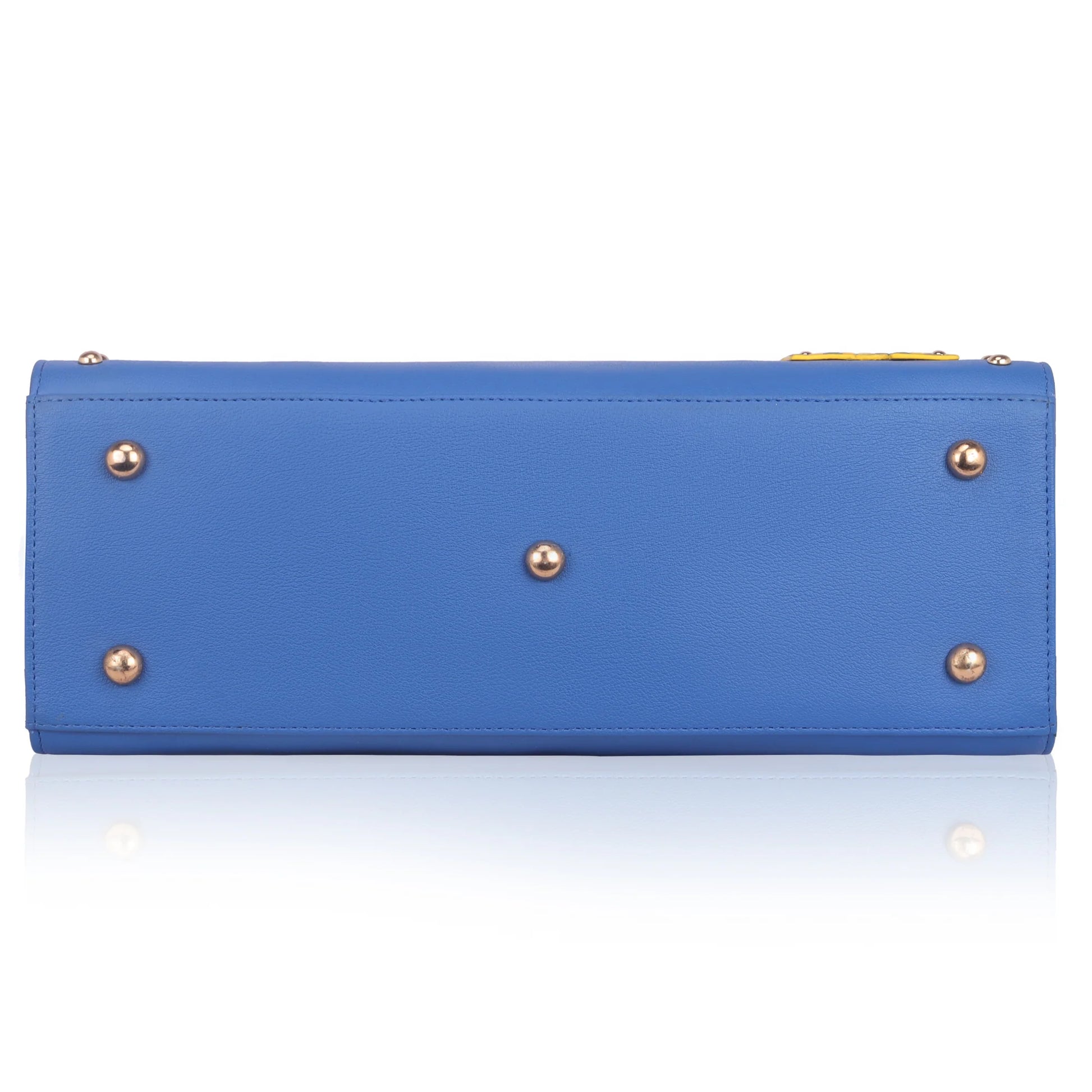 Daffodil Satchel Laptop Handbag in elegant blue color with gold studs.