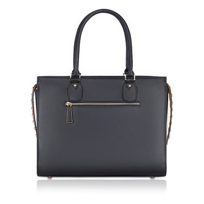 Daffodil Satchel Laptop Handbag in sleek black leather design.