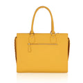 Daffodil yellow satchel handbag for stylish laptop carrying.