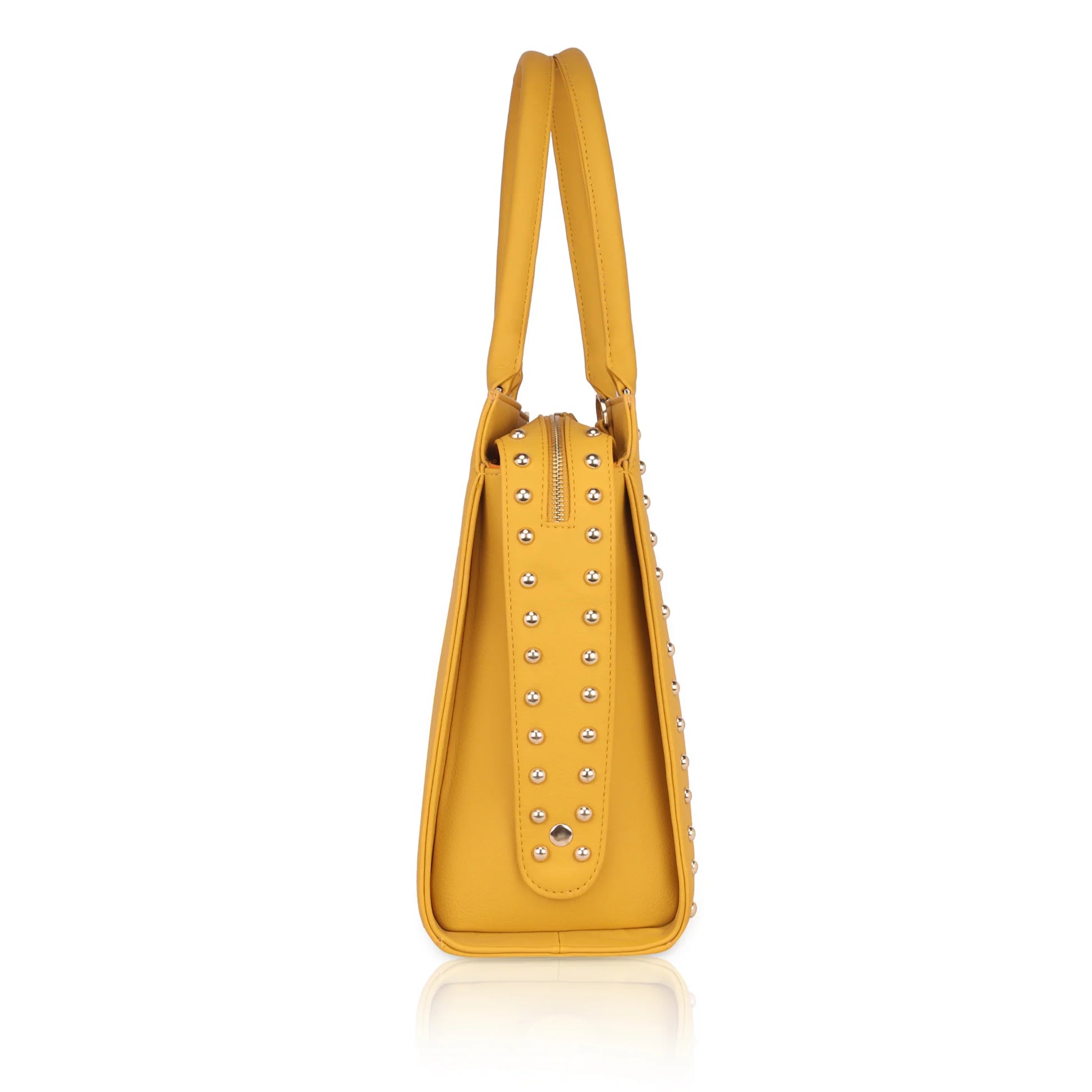 Daffodil Satchel Laptop Handbag in yellow with studded detail.