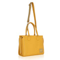 Daffodil Satchel Laptop Handbag in vibrant yellow with studded design.