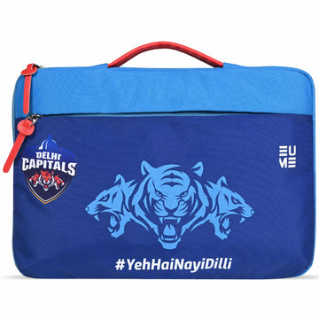 EUME Delhi Capitals 15.6 Inch Laptop Sleeve with vibrant blue design.