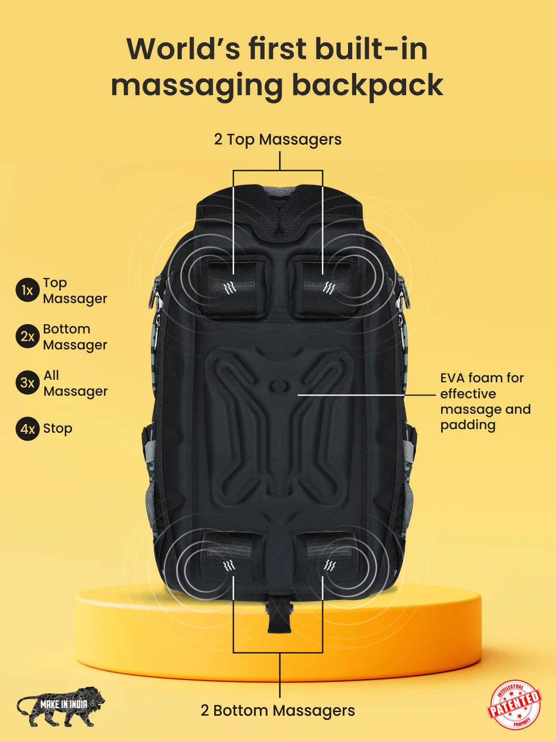 Ease 31L Massager Backpack with built-in massage features and EVA foam padding.