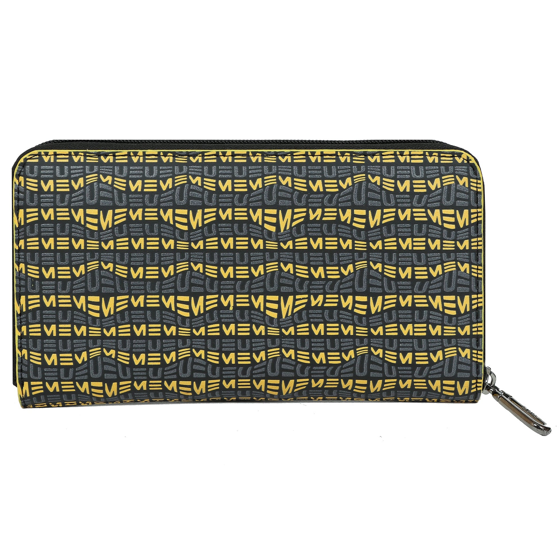 EUME Bandwing Clutch with stylish pattern and secure zipper closure.