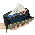 EUME Bandwing Clutch with cash, cards, and smartphone compartment.