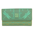 EUME Firefly Clutch with dragonfly design in green and yellow.