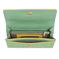 EUME Firefly Clutch in green with multiple compartments and stylish design.