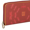 EUME Shaffronwing Clutch featuring dragonfly design in red leather.