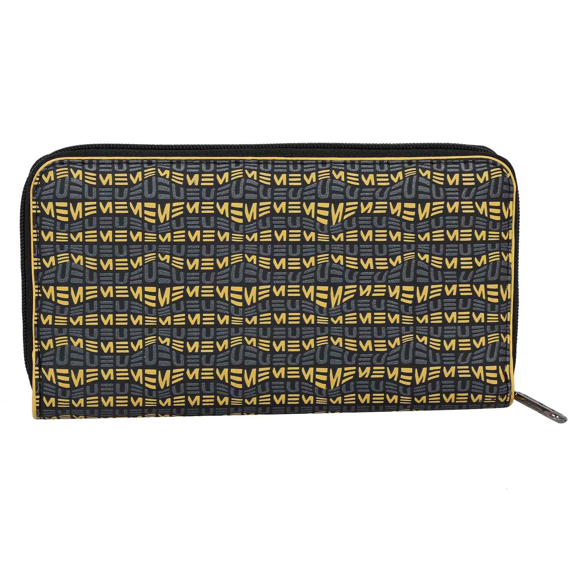 EUME Shaffronwing Clutch with geometric yellow and gray design.