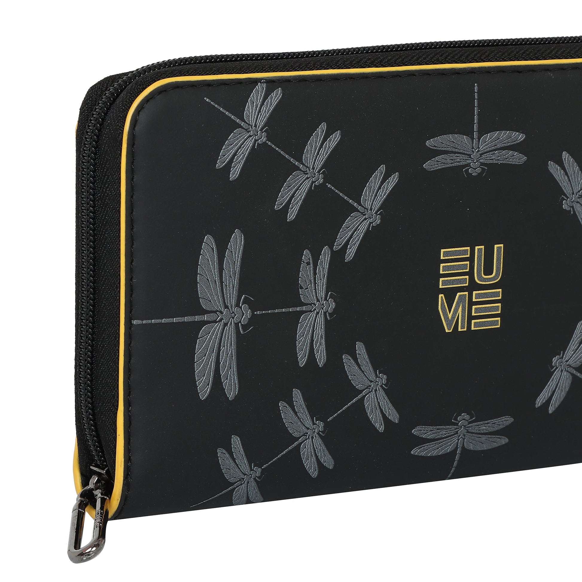 EUME Shaffronwing Clutch with stylish dragonfly design and zip closure.