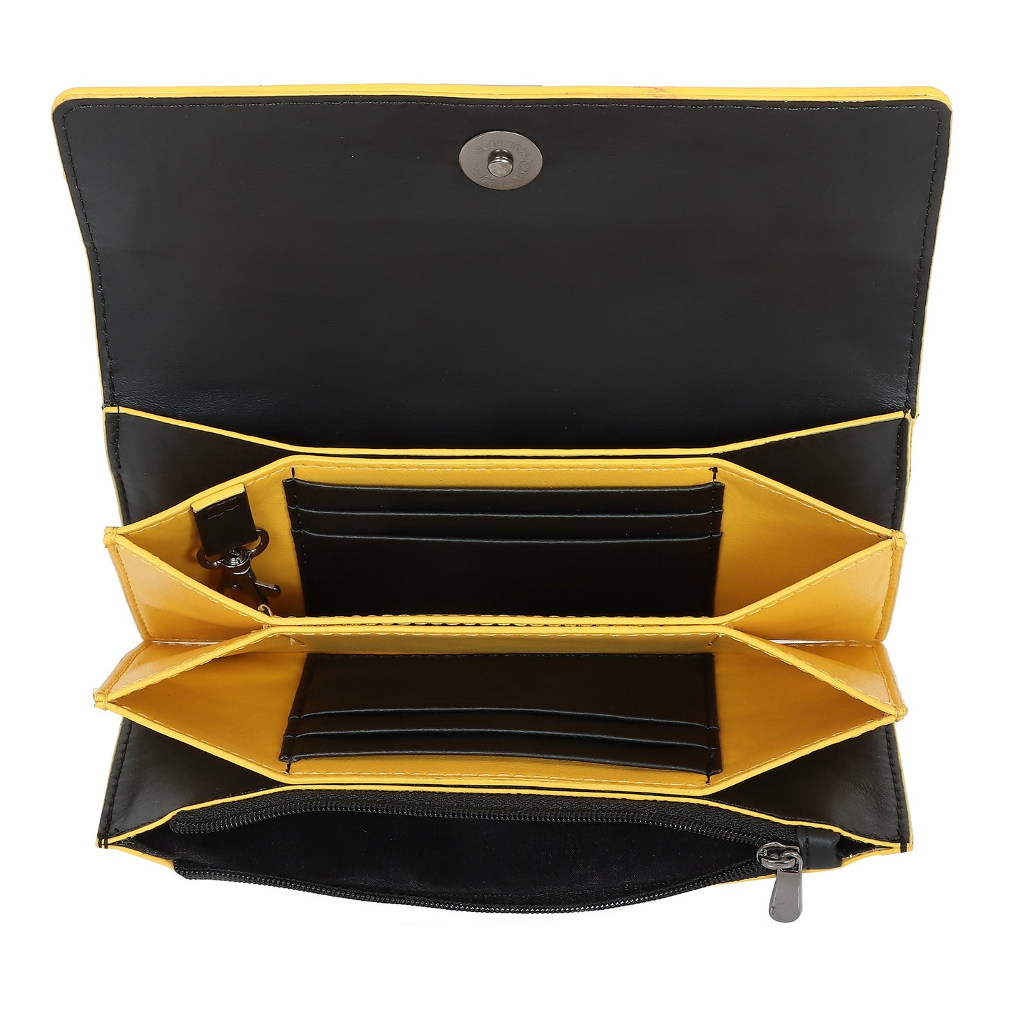 EUME Ladybug Clutch interior design with card slots and zipper pocket.