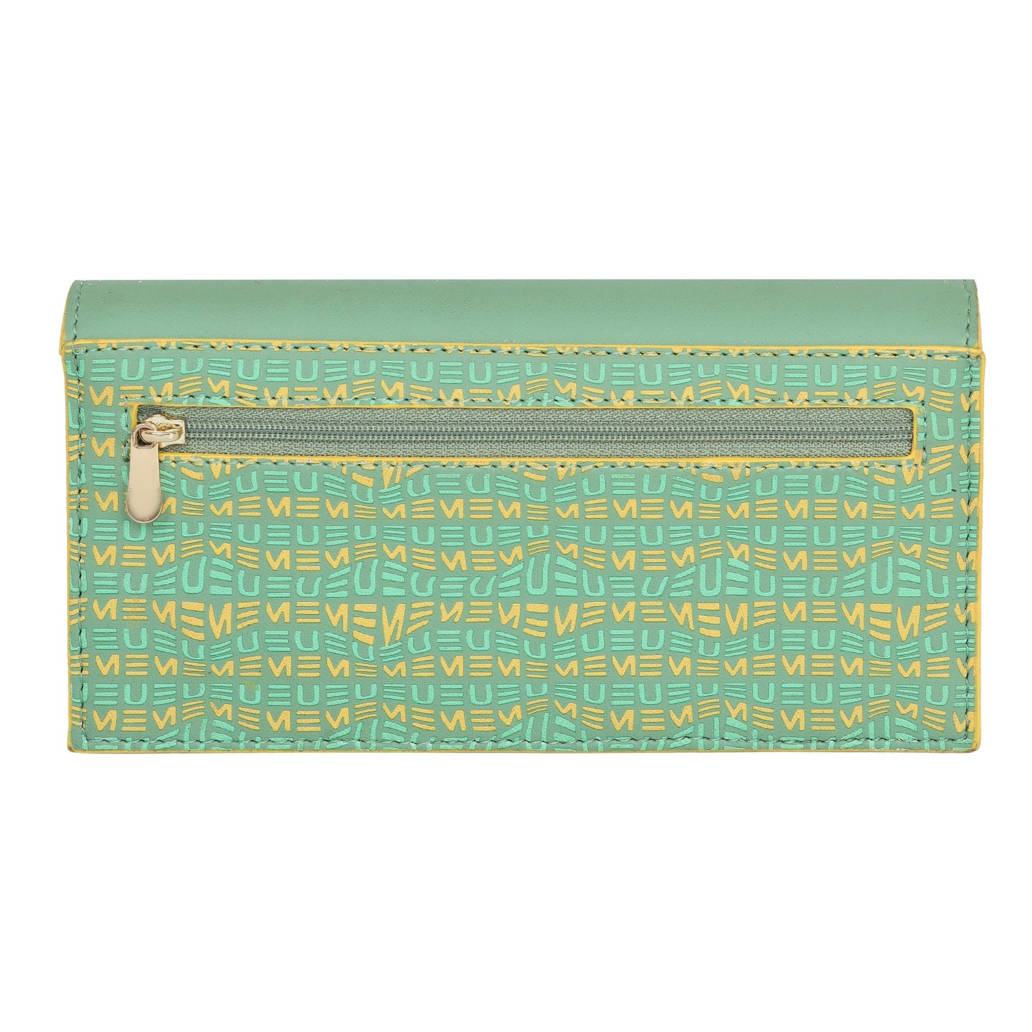 EUME Ladybug Clutch in mint green with patterned design and zipper pocket.