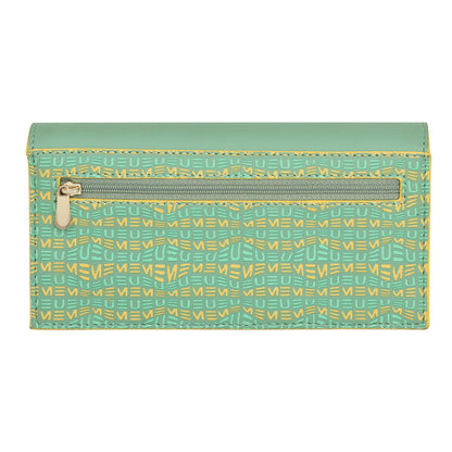 EUME Ladybug Clutch in mint green with patterned design and zipper pocket.