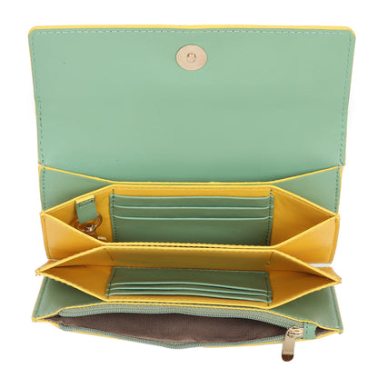 EUME Ladybug Clutch interior with card slots and zipper pocket.