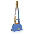 Blue Marigold Satchel Bag with studded detailing and patterned strap.