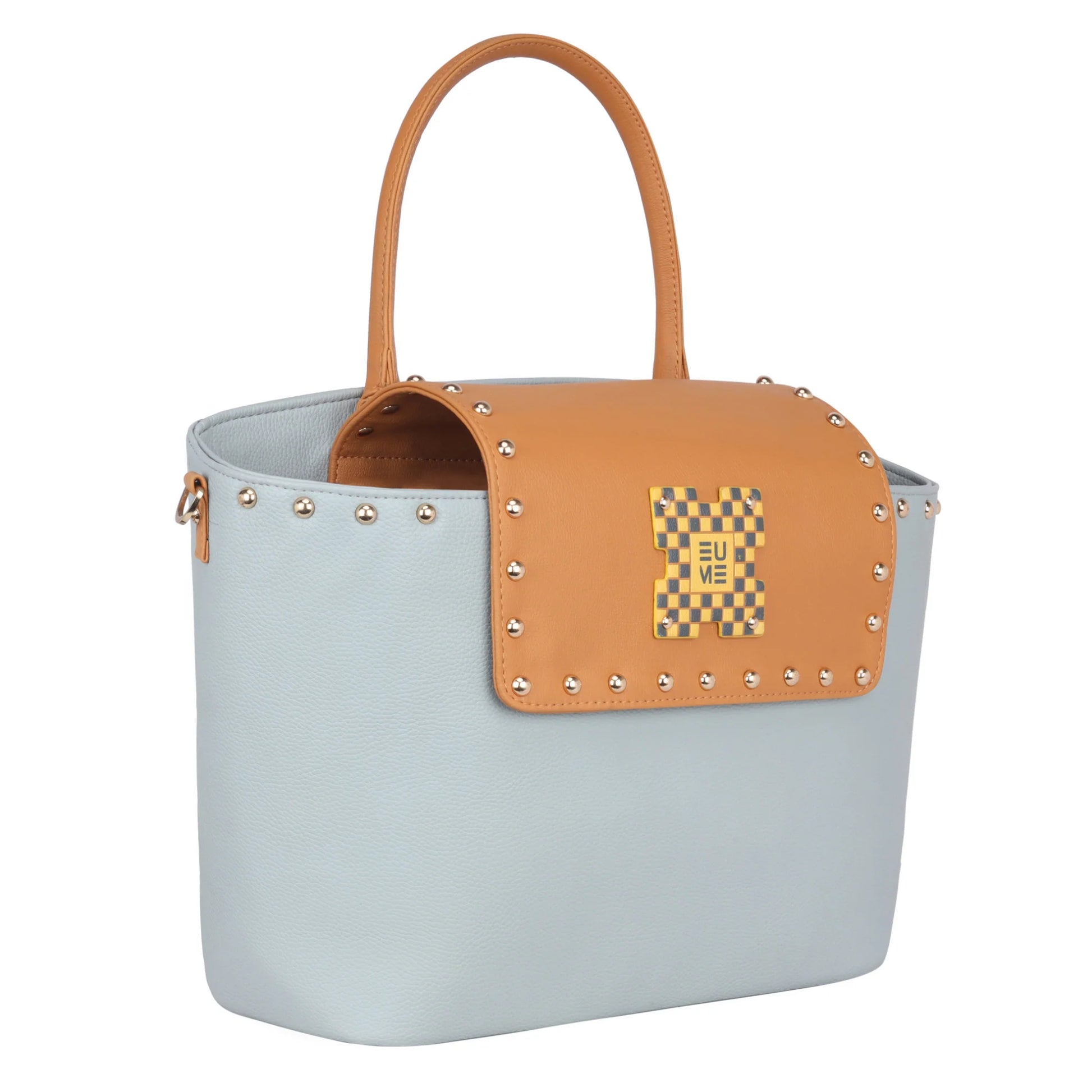 Orchid single sling laptop tote bag in stylish blue and tan design.