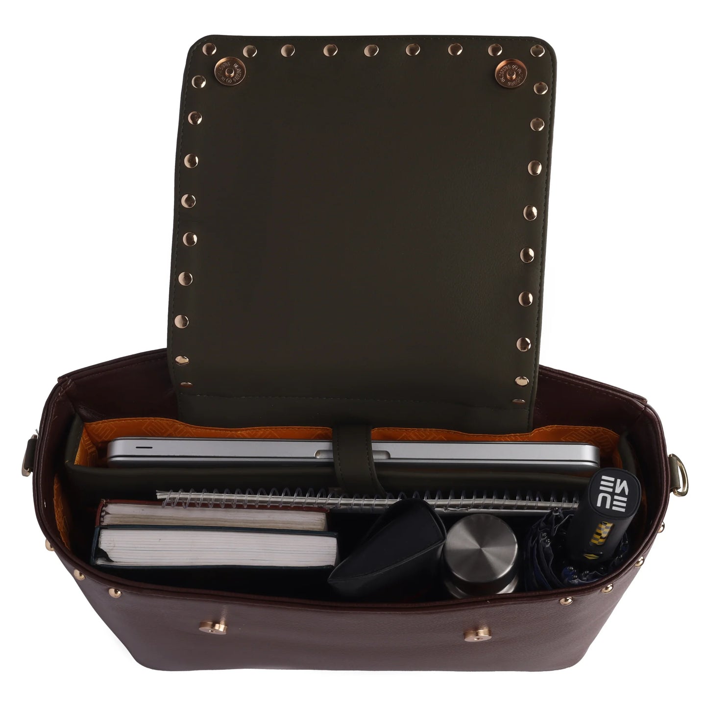 Orchid single sling laptop tote bag with organized interior compartments.