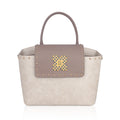 Orchid single sling laptop tote bag in stylish beige and brown design.