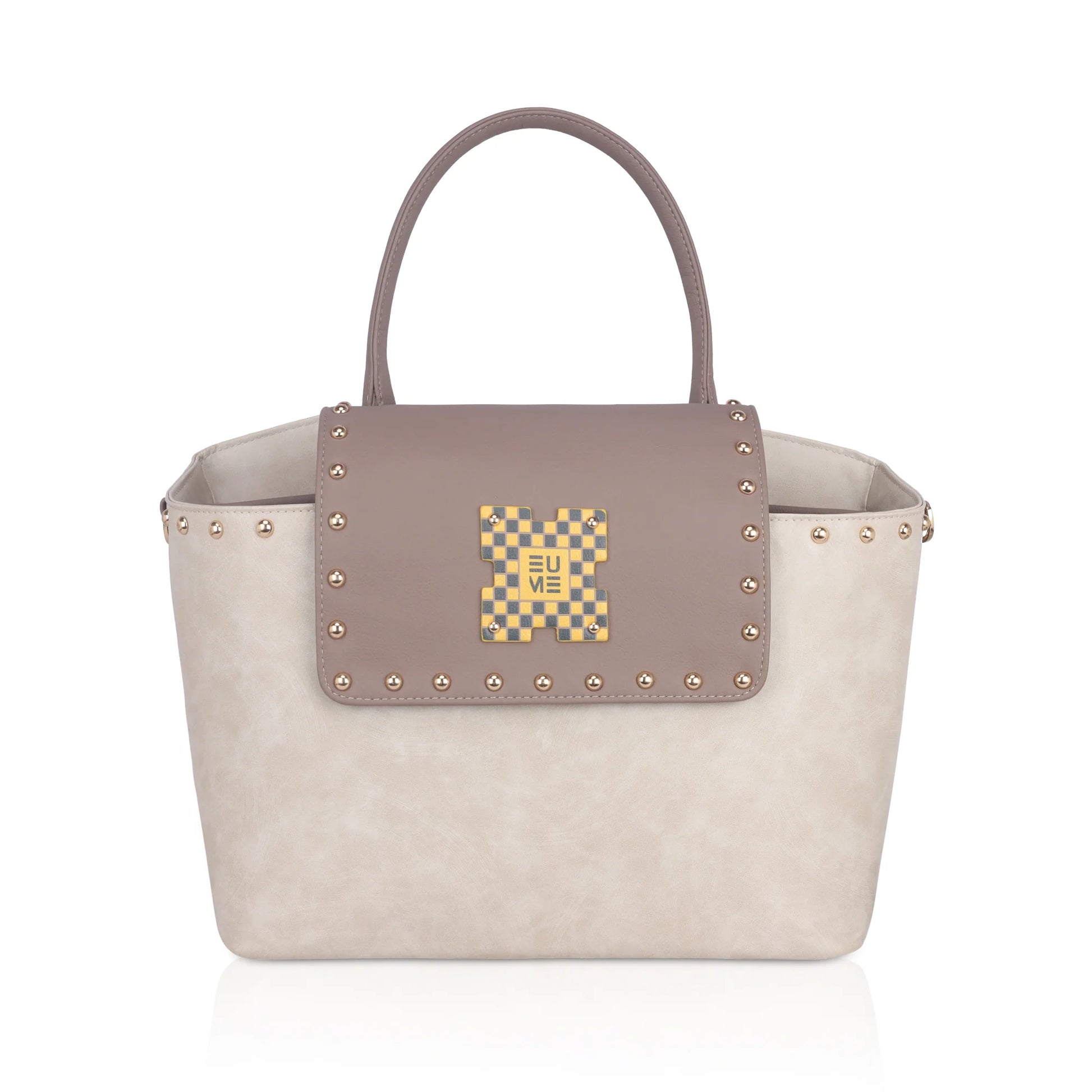 Orchid single sling laptop tote bag in stylish beige and brown design.