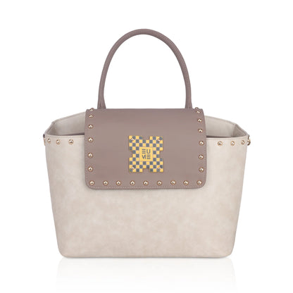 Orchid single sling laptop tote bag in stylish beige and brown design.