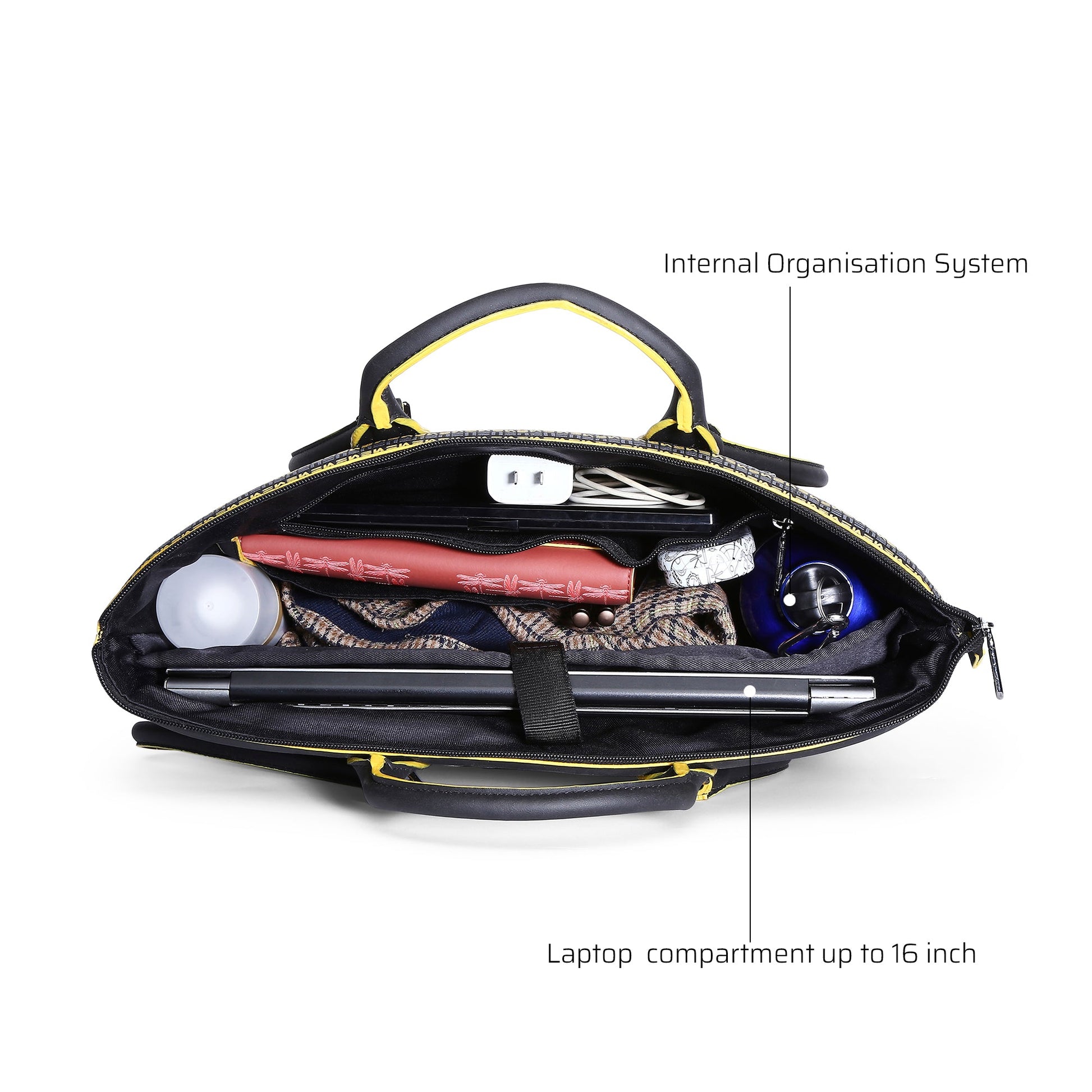 Broadwing Laptop Handbag interior with organized compartments for accessories.