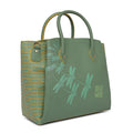 Stylish Spreadwing Tote Handbag in green with delicate dragonfly design.