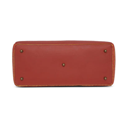 Bottom view of Spreadwing Tote Handbag in rich red leather.