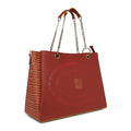 Flapper Laptop Handbag in stylish red and gold design.