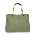 Flapper Laptop Handbag in green and gold stylish design.