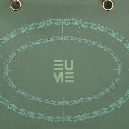 Flapper Laptop Handbag with dragonfly design and logo.