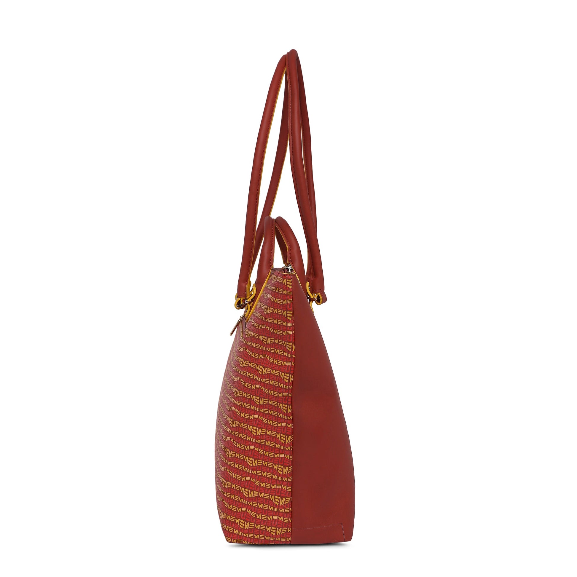 Broadwing Laptop Handbag in stylish red and patterned design.