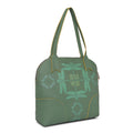 Luna Bowling Handbag in green leather with dragonfly design.