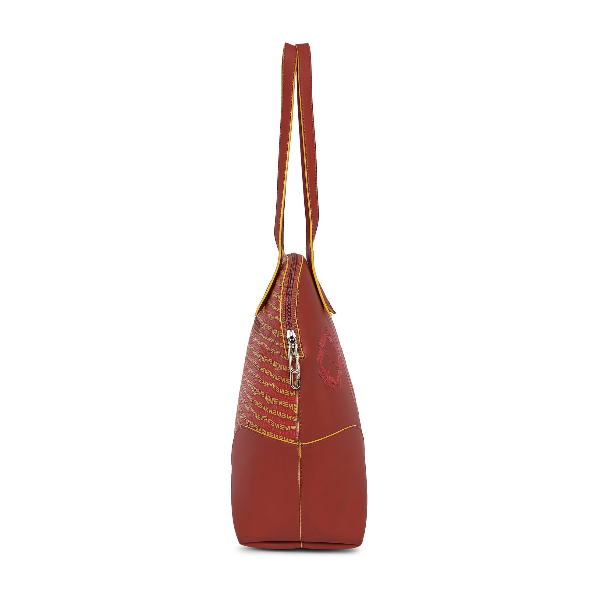 "Luna Bowling Handbag with vibrant red and yellow design."