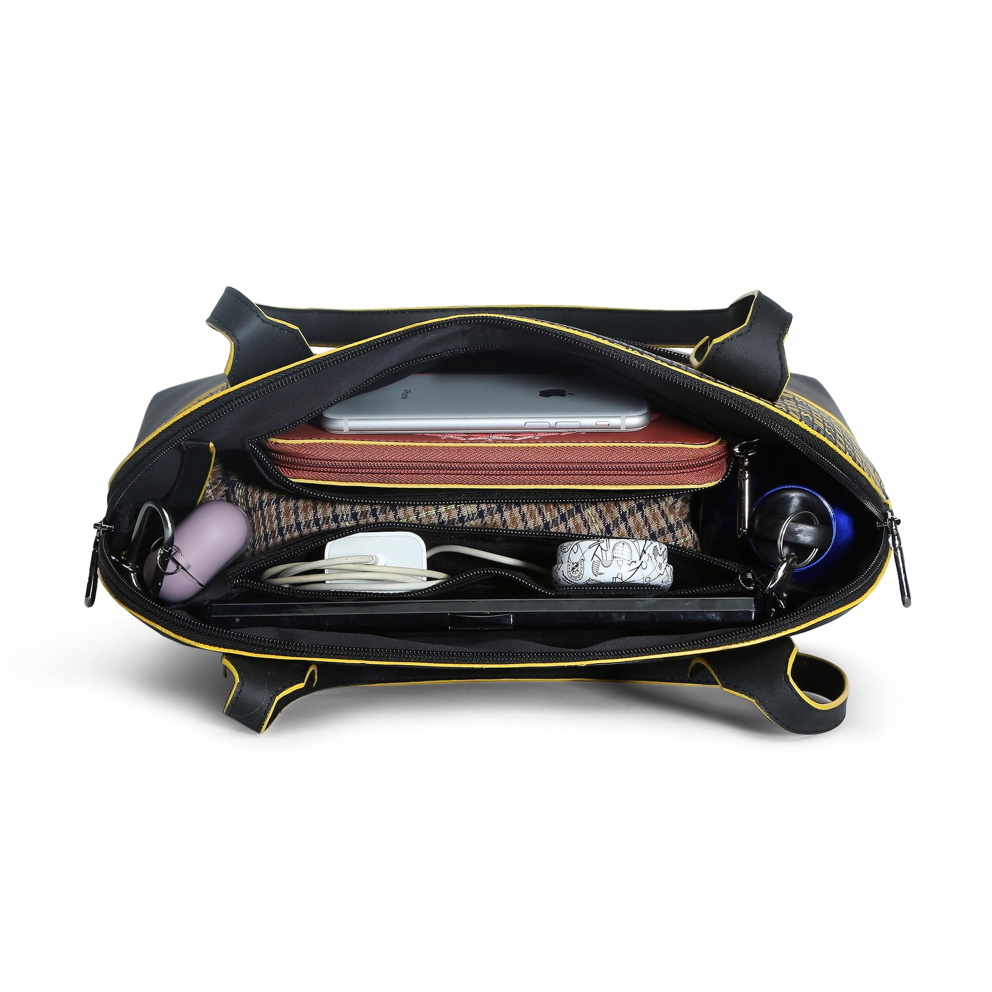 Interior view of Luna Bowling Handbag showing organized compartments and accessories.