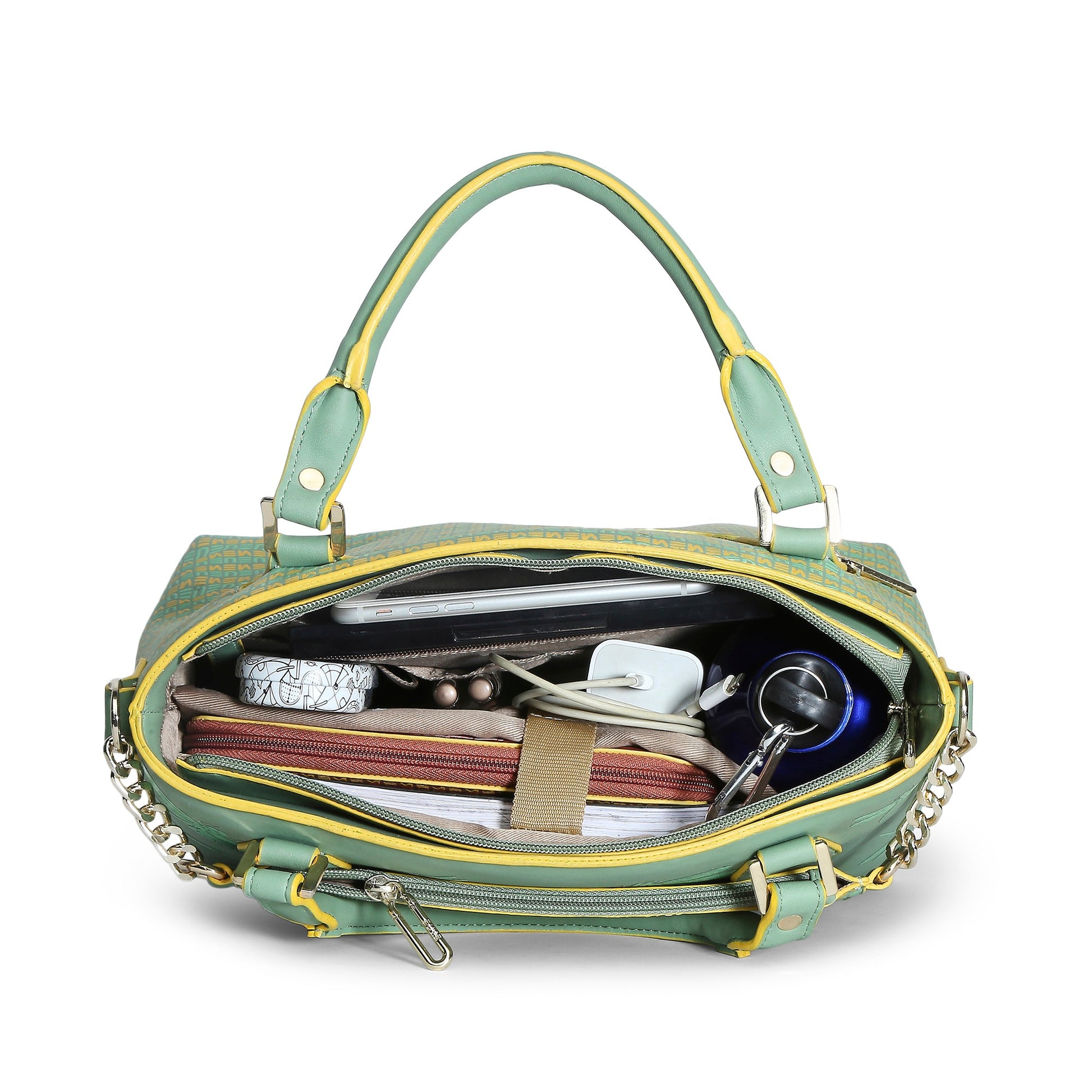 Skimmer Tote Handbag filled with essentials, stylish and functional design.