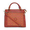 Stylish Skimmer Tote Handbag in red with decorative patterns.