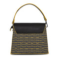 Spike-tail Satchel Handbag featuring a geometric black and yellow design.