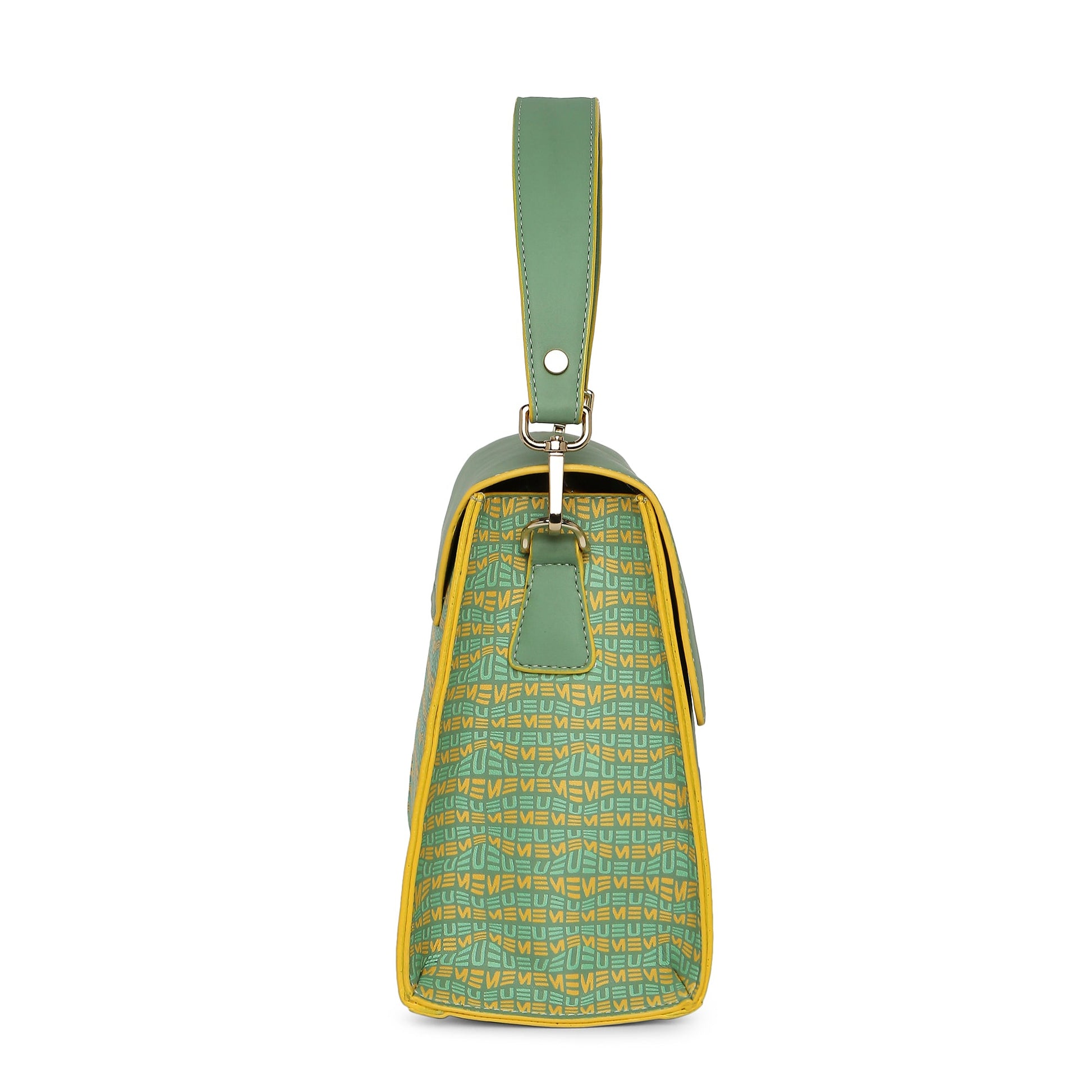 Spike-tail Satchel Handbag in green with stylish geometric design.