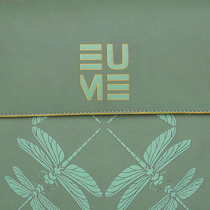 Spike-tail Satchel Handbag with dragonfly design in green leather.