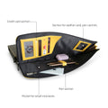 Interior view of Streamer Messenger Bag with sections for cards and pens.