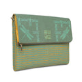 Stylish green Streamer Messenger Bag with dragonfly patterns.