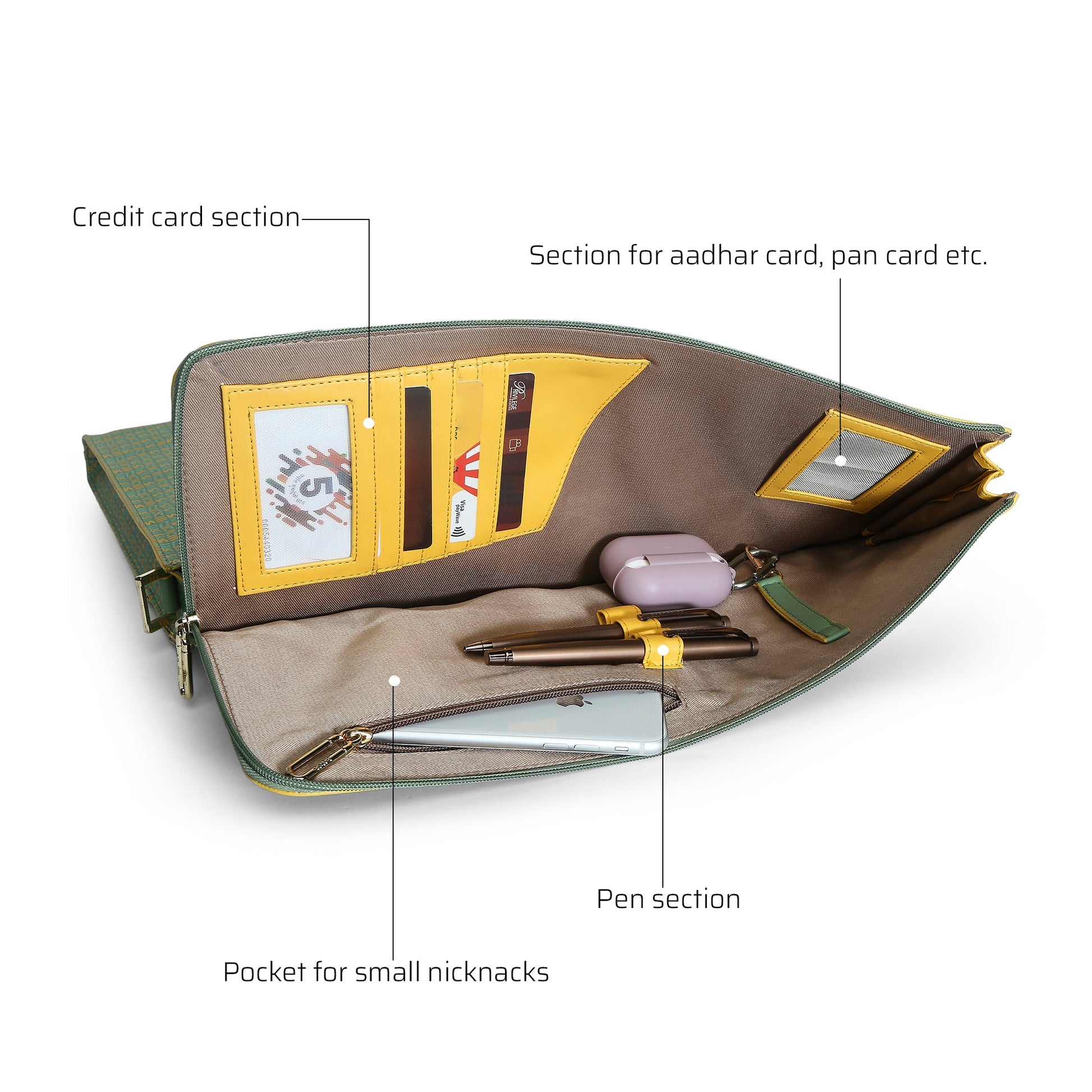 Interior view of Streamer Messenger Bag with organization pockets.