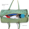 Chopper Duffel Bag showing organized compartments for clothes and a bottle.