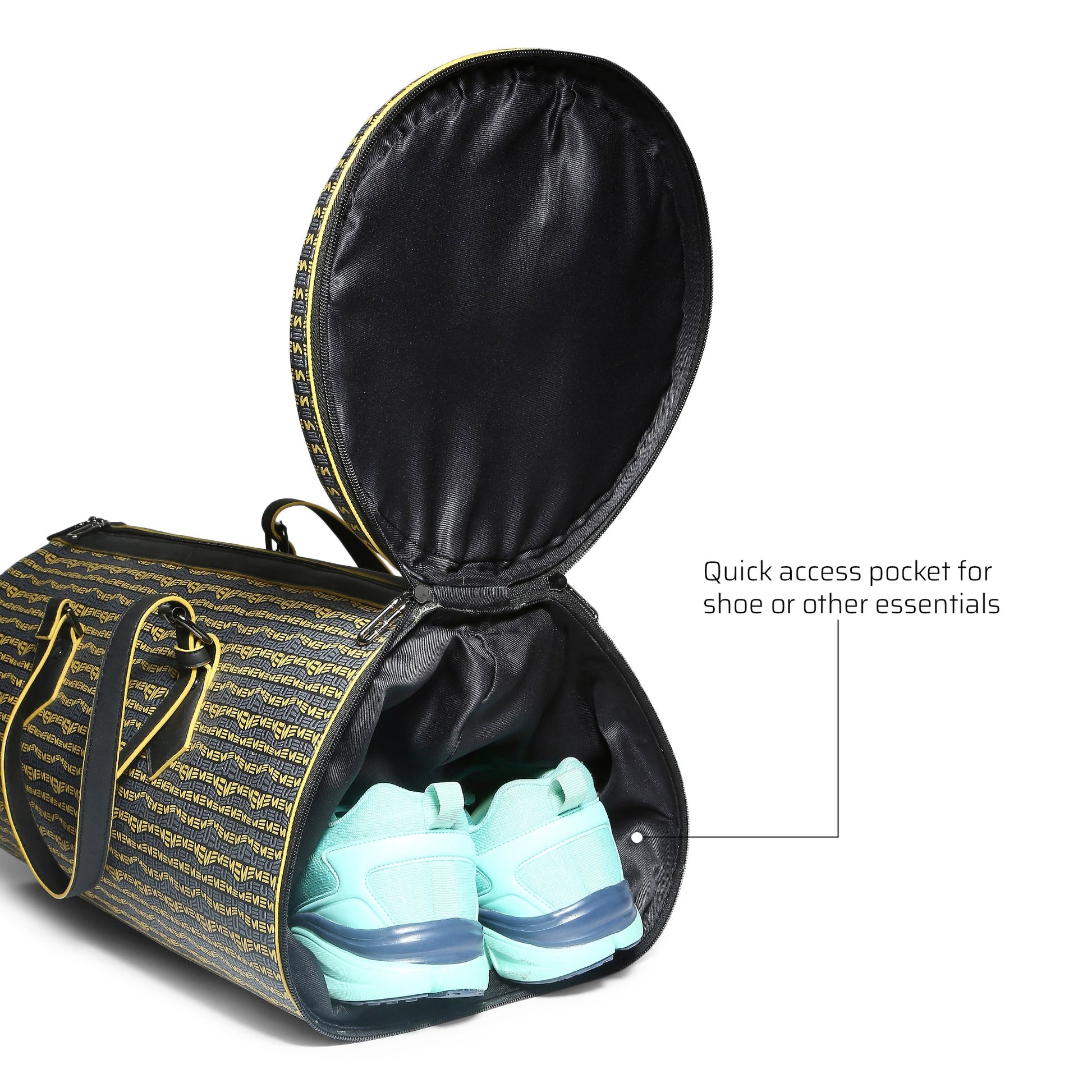 Chopper Duffel Bag with quick access pocket for shoes.