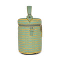 Stylish Picassu Cosmetic Bag with teal and yellow geometric design.