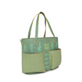 Stylish green Clubtail Bucket Bag with dragonfly design and spacious pockets.