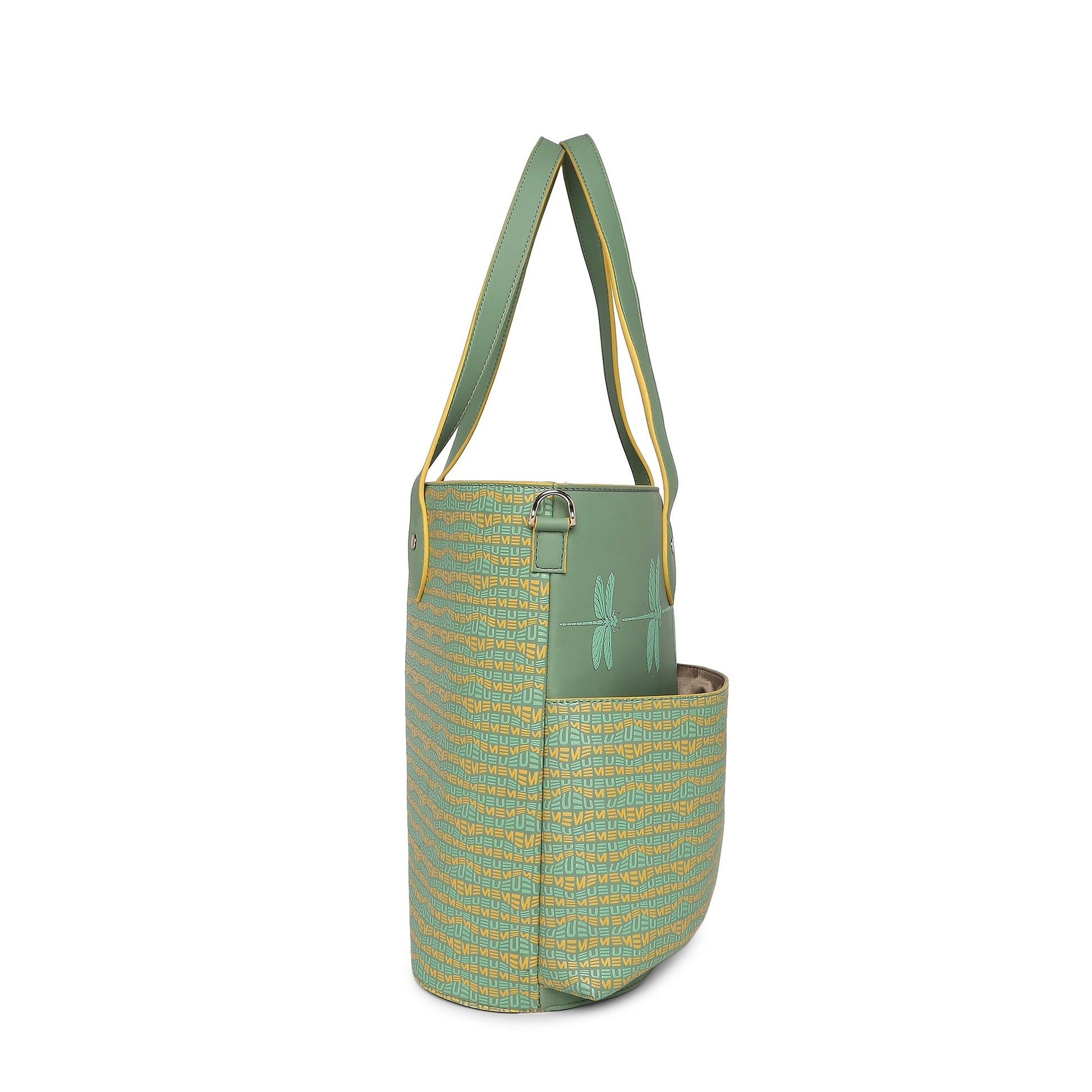 Clubtail Bucket Bag in green with unique dragonfly design.