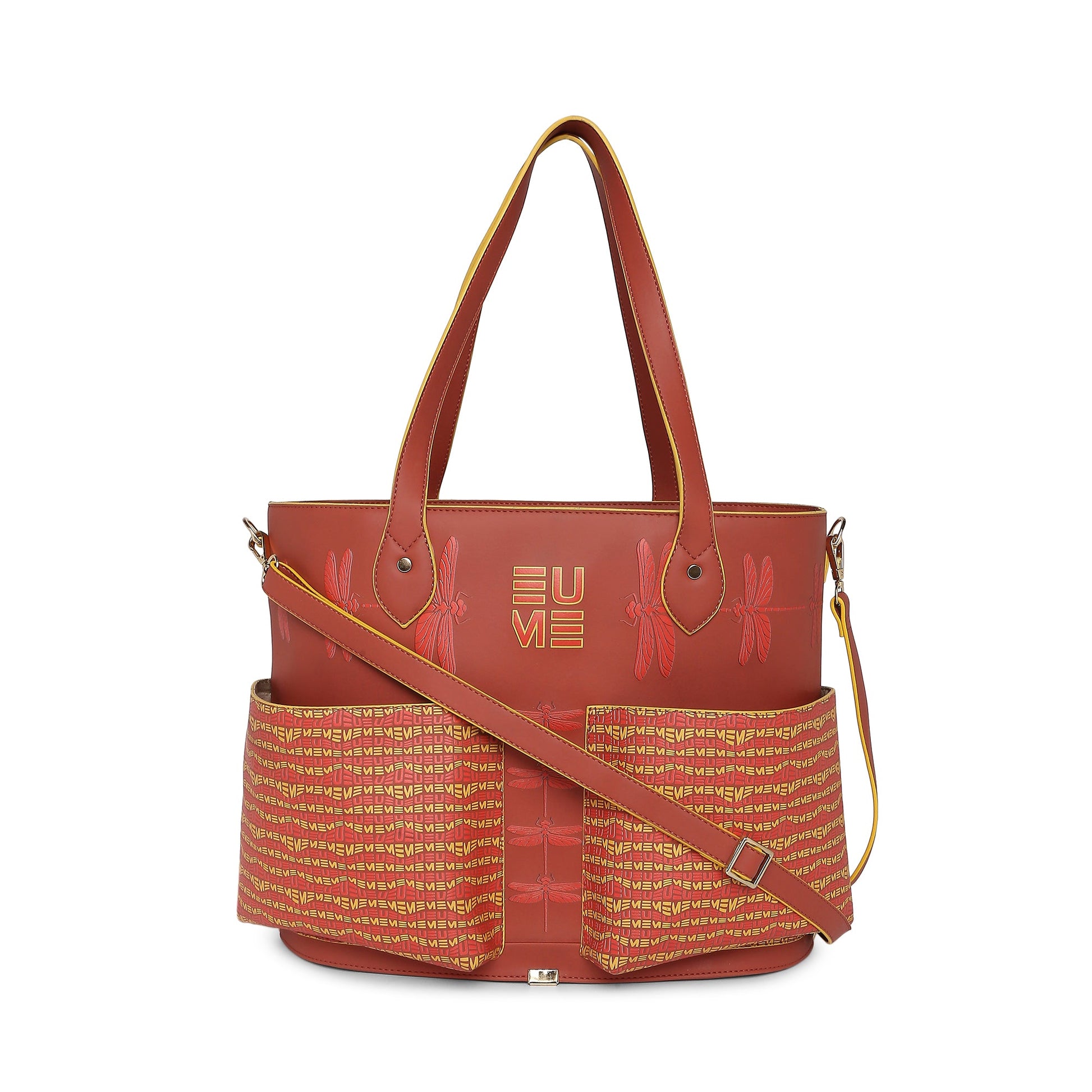 Stylish Clubtail Bucket Bag with dragonfly design and vibrant colors.